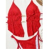 image:imageRoseSeek Womens 2 Piece Boho Polka Dots Beaded Bikini Sets Halter Swimsuits Textured Tie Side Bathing SuitRed