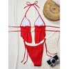 image:imageRoseSeek Womens 2 Piece Boho Polka Dots Beaded Bikini Sets Halter Swimsuits Textured Tie Side Bathing SuitRed
