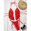 image:imageRoseSeek Womens 2 Piece Boho Polka Dots Beaded Bikini Sets Halter Swimsuits Textured Tie Side Bathing SuitRed