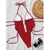image:imageRoseSeek Womens 2 Piece Boho Polka Dots Beaded Bikini Sets Halter Swimsuits Textured Tie Side Bathing SuitRose Red