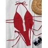 image:imageRoseSeek Womens 2 Piece Boho Polka Dots Beaded Bikini Sets Halter Swimsuits Textured Tie Side Bathing SuitRose Red