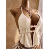 image:imageRoseSeek Womens 2 Piece Boho Polka Dots Beaded Bikini Sets Halter Swimsuits Textured Tie Side Bathing SuitSolid Beige