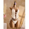image:imageRoseSeek Womens 2 Piece Boho Polka Dots Beaded Bikini Sets Halter Swimsuits Textured Tie Side Bathing SuitSolid Beige