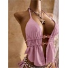 image:imageRoseSeek Womens 2 Piece Boho Polka Dots Beaded Bikini Sets Halter Swimsuits Textured Tie Side Bathing SuitSolid Purple