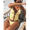 image:imageRoseSeek Womens 2 Piece Boho Polka Dots Beaded Bikini Sets Halter Swimsuits Textured Tie Side Bathing SuitYellow