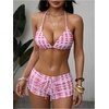 image:imageRoseSeek Womens 2 Piece Boyshort Gingham Bikini Sets Swim Shorts Halter Y2K Striped Bathing Suit SwimsuitMulticolor Pink