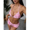 image:imageRoseSeek Womens 2 Piece Boyshort Gingham Bikini Sets Swim Shorts Halter Y2K Striped Bathing Suit SwimsuitMulticolor Pink
