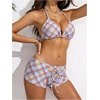 image:imageRoseSeek Womens 2 Piece Boyshort Gingham Bikini Sets Swim Shorts Halter Y2K Striped Bathing Suit SwimsuitMulticolor Plaid