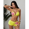 image:imageRoseSeek Womens 2 Piece Boyshort Gingham Bikini Sets Swim Shorts Halter Y2K Striped Bathing Suit SwimsuitMulticolor Yellow