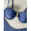 image:imageRoseSeek Womens 2 Piece Cheeky Bikini Sets Metal Decor Underwire Bra High Cut Thong Swimsuit SwimwearBlue