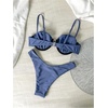 image:imageRoseSeek Womens 2 Piece Cheeky Bikini Sets Metal Decor Underwire Bra High Cut Thong Swimsuit SwimwearBlue