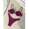 image:imageRoseSeek Womens 2 Piece Cheeky Bikini Sets Metal Decor Underwire Bra High Cut Thong Swimsuit SwimwearBurgundy