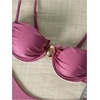 image:imageRoseSeek Womens 2 Piece Cheeky Bikini Sets Metal Decor Underwire Bra High Cut Thong Swimsuit SwimwearDusty Pink