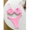 image:imageRoseSeek Womens 2 Piece Cheeky Bikini Sets Metal Decor Underwire Bra High Cut Thong Swimsuit SwimwearPink