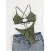 image:imageRoseSeek Womens 2 Piece Elegant Bikini Sets Lace Up Cut Out Bras and Thongs Beachwear SetArmy Green
