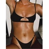 image:imageRoseSeek Womens 2 Piece Elegant Bikini Sets Lace Up Cut Out Bras and Thongs Beachwear SetBlack