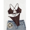 image:imageRoseSeek Womens 2 Piece Elegant Bikini Sets Lace Up Cut Out Bras and Thongs Beachwear SetCoffee Brown