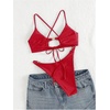 image:imageRoseSeek Womens 2 Piece Elegant Bikini Sets Lace Up Cut Out Bras and Thongs Beachwear SetDark Red