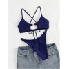 image:imageRoseSeek Womens 2 Piece Elegant Bikini Sets Lace Up Cut Out Bras and Thongs Beachwear SetDeep Blue