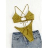 image:imageRoseSeek Womens 2 Piece Elegant Bikini Sets Lace Up Cut Out Bras and Thongs Beachwear SetMustard Yellow