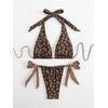 image:imageRoseSeek Womens 2 Piece Floral Plaid Swimsuit Halter Triangle Bathing Suit Bowknot Tie Side Bikini SetsBrown