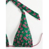 image:imageRoseSeek Womens 2 Piece Floral Plaid Swimsuit Halter Triangle Bathing Suit Bowknot Tie Side Bikini SetsGreen