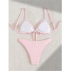 image:imageRoseSeek Womens 2 Piece Gingham Bikini Sets Tie Front Frill Bathing Suit Set Wireless Padded SwimsuitPink