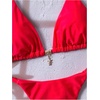 image:imageRoseSeek Womens 2 Piece High Cut Swimsuit Halter Triangle Ruched Bikini Sets Vacation Bathing SuitPure Red