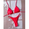 image:imageRoseSeek Womens 2 Piece High Cut Swimsuit Halter Triangle Ruched Bikini Sets Vacation Bathing SuitPure Red