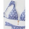 image:imageRoseSeek Womens 2 Piece Leopard Floral Bathing Suit Wireless Triangle Swimsuit High Waisted Bikini SetsBlue and White