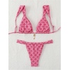 image:imageRoseSeek Womens 2 Piece Leopard Floral Bathing Suit Wireless Triangle Swimsuit High Waisted Bikini SetsBright Pink