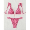 image:imageRoseSeek Womens 2 Piece Leopard Floral Bathing Suit Wireless Triangle Swimsuit High Waisted Bikini SetsBright Pink