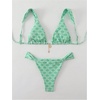 image:imageRoseSeek Womens 2 Piece Leopard Floral Bathing Suit Wireless Triangle Swimsuit High Waisted Bikini SetsLight Green