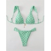image:imageRoseSeek Womens 2 Piece Leopard Floral Bathing Suit Wireless Triangle Swimsuit High Waisted Bikini SetsLight Green