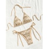 image:imageRoseSeek Womens 2 Piece Leopard Floral Bikini Sets Halter Triangle String Bathing Suit Starfish Metal SwimsuitsApricot