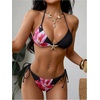 image:imageRoseSeek Womens 2 Piece Leopard Floral Bikini Sets Halter Triangle String Bathing Suit Starfish Metal SwimsuitsBlack