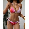 image:imageRoseSeek Womens 2 Piece Leopard Floral Bikini Sets Halter Triangle String Bathing Suit Starfish Metal SwimsuitsFloral Pink