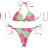 image:imageRoseSeek Womens 2 Piece Leopard Floral Bikini Sets Halter Triangle String Bathing Suit Starfish Metal SwimsuitsGreen and Pink