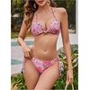 image:imageRoseSeek Womens 2 Piece Leopard Floral Bikini Sets Halter Triangle String Bathing Suit Starfish Metal SwimsuitsMulticolor Hot Pink