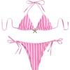 image:imageRoseSeek Womens 2 Piece Leopard Floral Bikini Sets Halter Triangle String Bathing Suit Starfish Metal SwimsuitsPink and White
