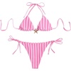 image:imageRoseSeek Womens 2 Piece Leopard Floral Bikini Sets Halter Triangle String Bathing Suit Starfish Metal SwimsuitsPink and White