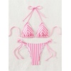 image:imageRoseSeek Womens 2 Piece Leopard Floral Bikini Sets Halter Triangle String Bathing Suit Starfish Metal SwimsuitsStriped Light Pink