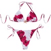 image:imageRoseSeek Womens 2 Piece Leopard Floral Bikini Sets Halter Triangle String Bathing Suit Starfish Metal SwimsuitsWhite and Red