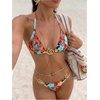 image:imageRoseSeek Womens 2 Piece Leopard Floral Bikini Sets Ring Triangle Halter Bathing Suit Tie Back SwimsuitRed and Blue