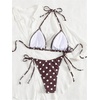 image:imageRoseSeek Womens 2 Piece Polka Dots Bikini Sets High Waisted Triangle Halter String Thong SwimsuitBrown and White