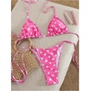 image:imageRoseSeek Womens 2 Piece Polka Dots Bikini Sets High Waisted Triangle Halter String Thong SwimsuitHot Pink