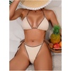 image:imageRoseSeek Womens 2 Piece Textured Color Block Swimsuit Halter Backless Bathing Suit Tie Side Thongs Bikini SetsBeige