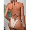 image:imageRoseSeek Womens 2 Piece Textured Color Block Swimsuit Halter Backless Bathing Suit Tie Side Thongs Bikini SetsBeige