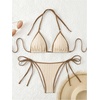 image:imageRoseSeek Womens 2 Piece Textured Color Block Swimsuit Halter Backless Bathing Suit Tie Side Thongs Bikini SetsBeige