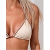 image:imageRoseSeek Womens 2 Piece Textured Color Block Swimsuit Halter Backless Bathing Suit Tie Side Thongs Bikini SetsBeige